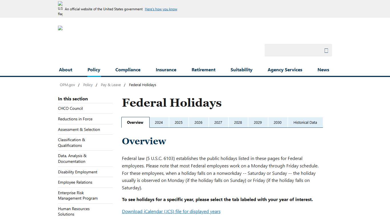 Federal Holidays
